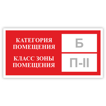 Знак «Категория помещения, класс зоны помещения», B05.2 (пластик, 300х150 мм)